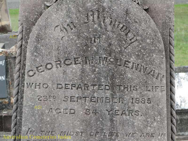 Photo of headstones/George M McLennan d1885 hdstn Sth Grafton